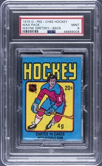 1979-80 O-Pee-Chee Hockey Unopened Wax Pack – Wayne Gretzky Rookie Card on Back! – PSA MINT 9 "1 of 2!"